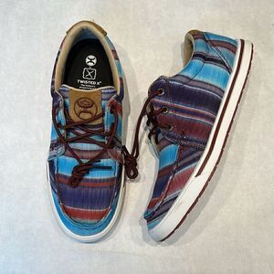 Twisted X Hooey Loper Shoes Sz 6 Blue Multi Slip On Lace Up Western Southwest